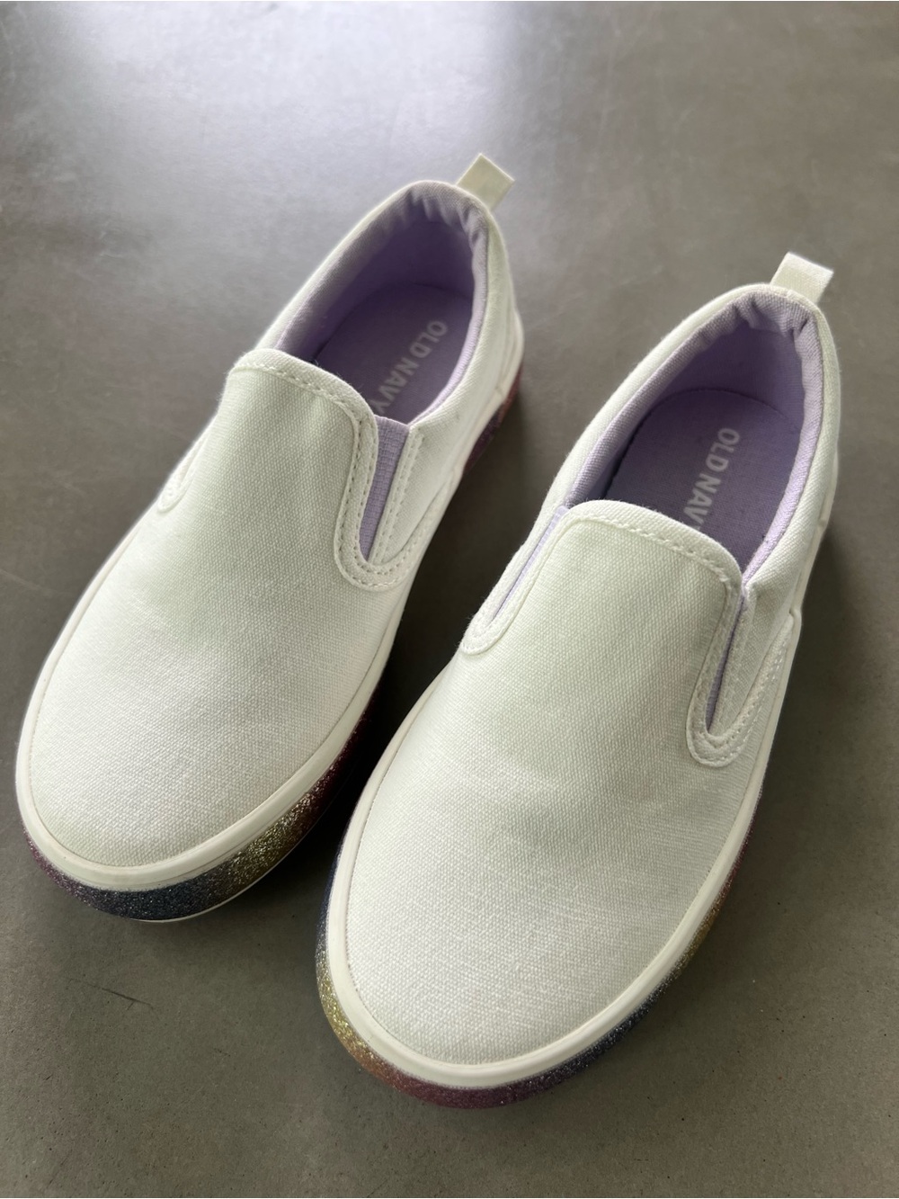 Old Navy Girls' White Slip-On Canvas Shoes with Rainbow Glitter Sole
